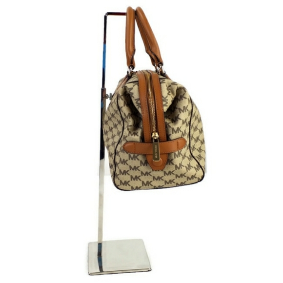 Michael Kors Grayson Large Convertible Satchel Bag MK Signature Logo PVC Natural - Picture 2 of 16